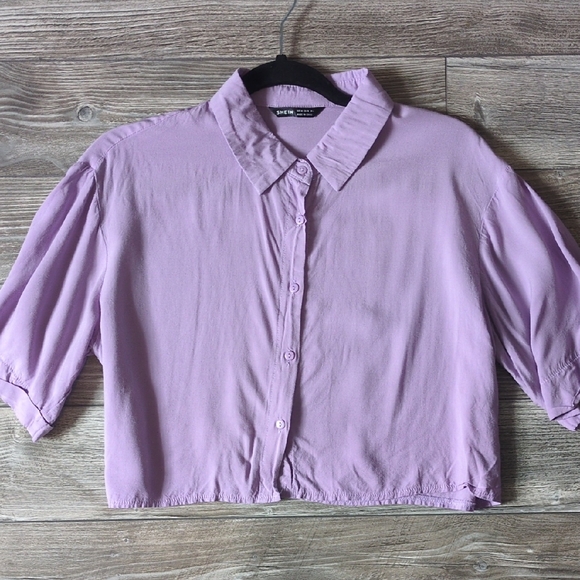 SHEIN Tops - SHEIN Lavender Button-Front Cropped Shirt M